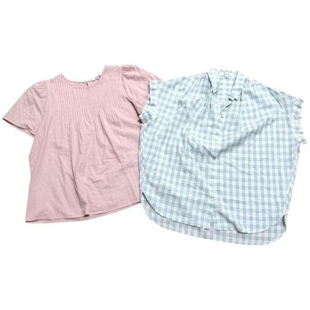 Madewell Tops M Med Pink Peasant Blue Checkered Plaid Blouses Shirts Bundle Lot